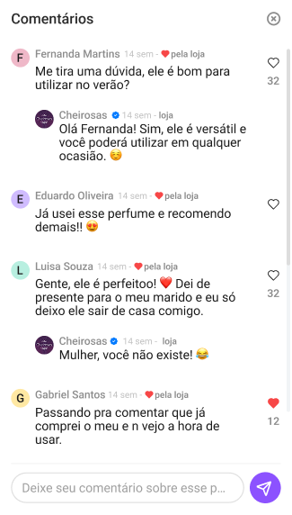 Comentários e reações dentro do vídeo